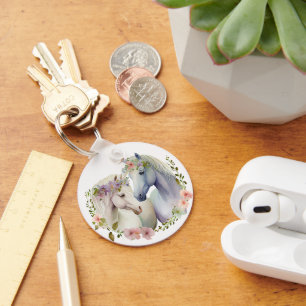 Chaveiro Cavalos Brancos Florais Boho