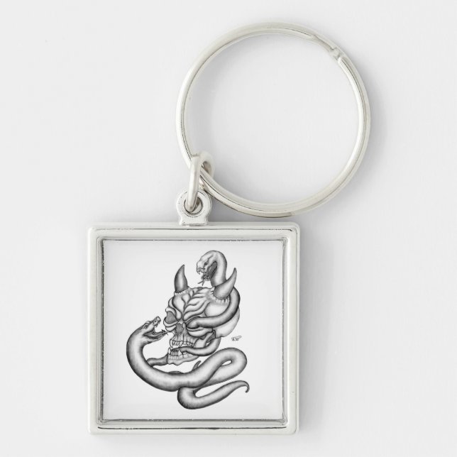 Chaveiro Caveira - cabeças do diabo com cobra (Frente)