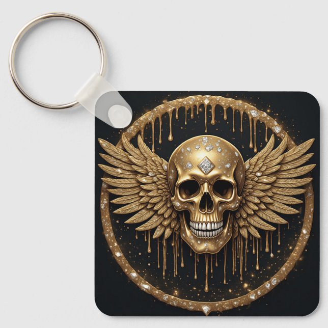 Chaveiro 💀 Caveira e Asas Presente Gótico para Fãs de Meta (Frente)
