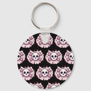 Chaveiro Caveira e Ossos Cruzados Rosa Pastel