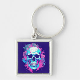 Chaveiro Caveira Floral em Estilo Vaporwave