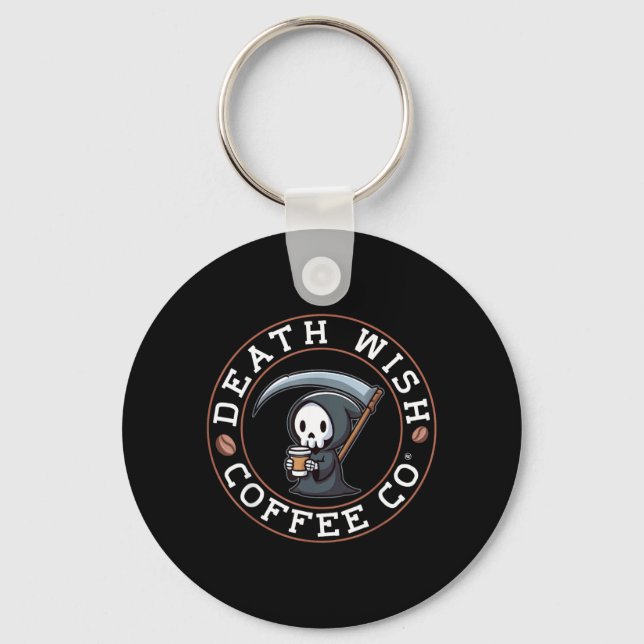 Chaveiro Ceifeira de Halloween Bebendo Café Desejo da Morte (Frente)