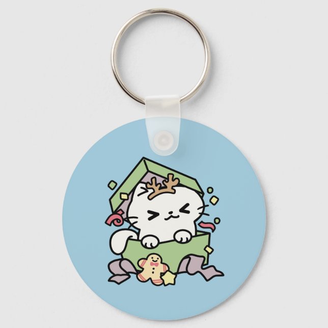 Chaveiro Celebração de Natal com Gato de Tempo Puro (Frente)