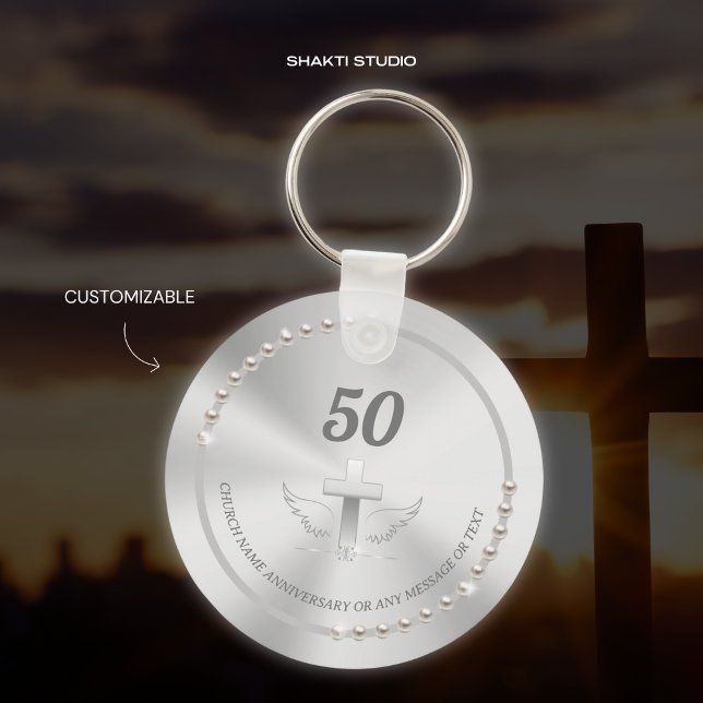 Chaveiro Celebração do Aniversário da Igreja Pearls Silver (Criador carregado)