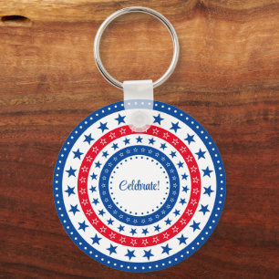 Chaveiro Celebrar estrelas vermelhas, brancas e azuis