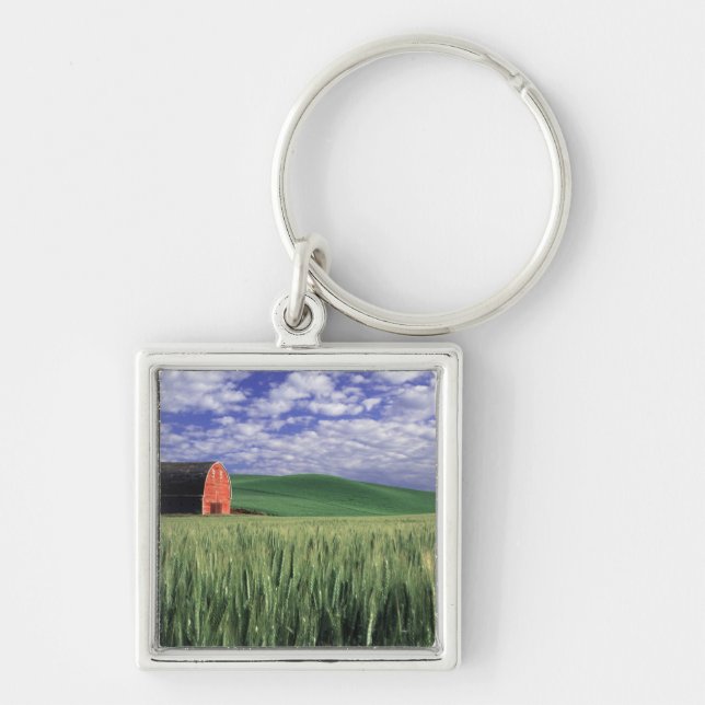 Chaveiro Celeiro vermelho em campo de trigo e cevada em Whi (Frente)