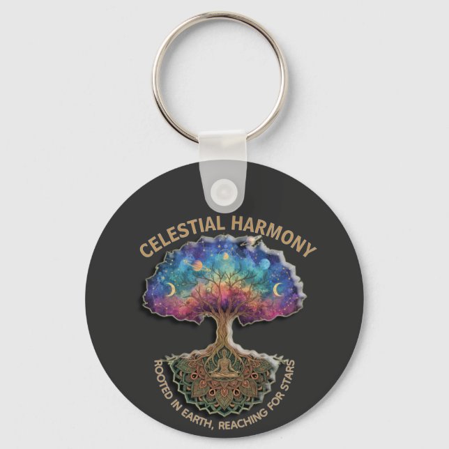 Chaveiro Celestial Harmony Tree | Cosmic Meditation Mandala (Frente)