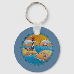 Chaveiro Cena caprichosa da praia do farol Arte folclórica
