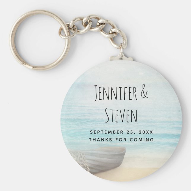 Chaveiro Cena Costeira de Praia com Casamento de Embarcação (Frente)