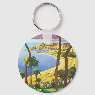 Chaveiro Cena da praia de Cannes das viagens vintage