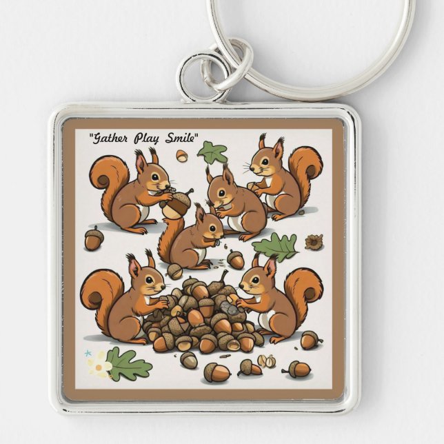 Chaveiro "Cena de Esquilo de outono alegre" (Frente)