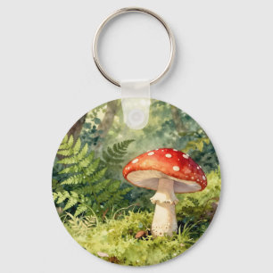 Chaveiro Cena de Floresta em Aquarela com Cogumelo Fly Agar