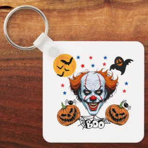 Chaveiro Cena de Halloween de Palhaço Assustador com Abóbor
