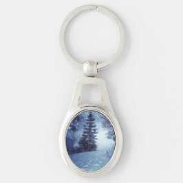 Chaveiro Cena de inverno da Floresta Mágica Azul Lua