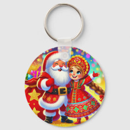 Chaveiro Cena de Natal alegre com Papais noeis
