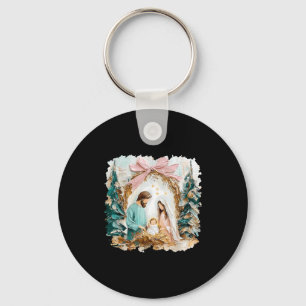 Chaveiro Cena de Natal Cristã Pintada Preppy Deus Fé