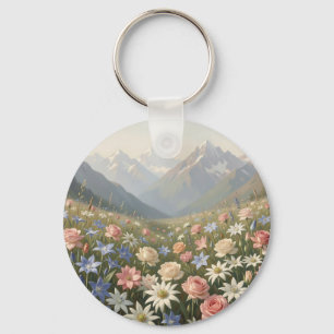 Chaveiro Cena de paisagem montanhosa de prado de flores sil