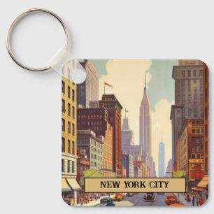 Chaveiro Cena de Rua Vintage da Cidade de Nova York com Tex