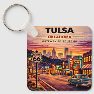 Chaveiro Cena de viagem pela Rota 66 em Tulsa Oklahoma vint
