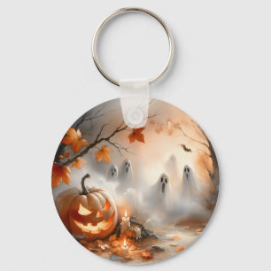 Chaveiro Cena do Dia das Bruxas com abóbora e fantasmas