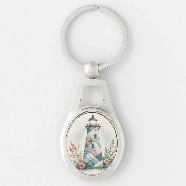 Chaveiro Cena Floral do Farol em Patchwork Costeiro (Frente)