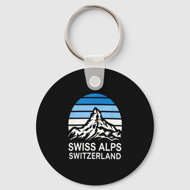 Chaveiro Cena retrô dos Alpes suíços com céu listrado (Frente)