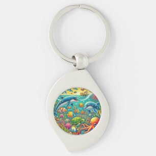 Chaveiro Cena Subaquática Colorida com Vida Marinha