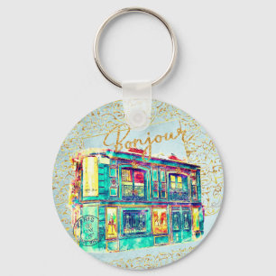 Chaveiro Cena Whimsical Paris Street - Colorful Watercolor