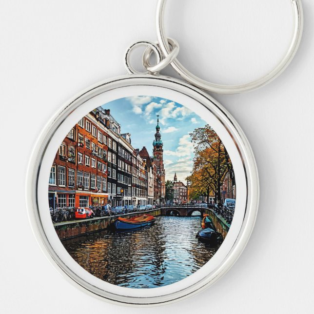 Chaveiro Cenário Cativante do Canal em Amsterdã (Frente)