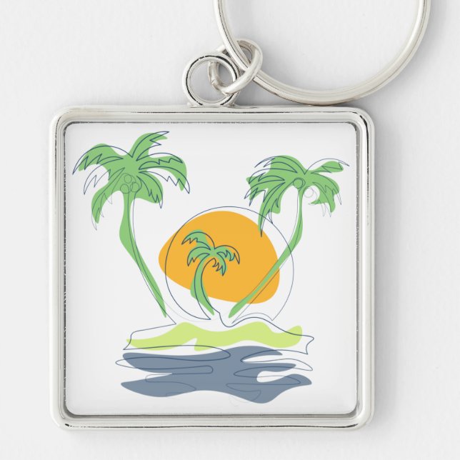 Chaveiro Cenário de praia de ilha tropical. Árvore de palme (Frente)