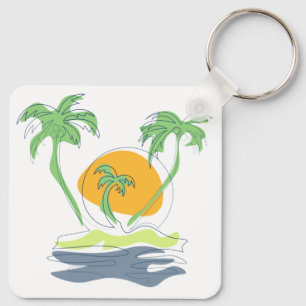 Chaveiro Cenário de praia de ilha tropical. Árvore de palme