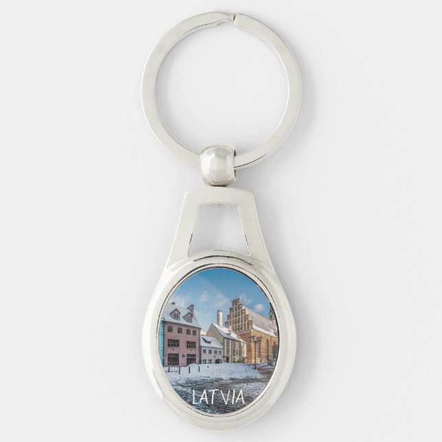 Chaveiro Centro de cidade de inverno de neve em Riga, Letón (Frente)