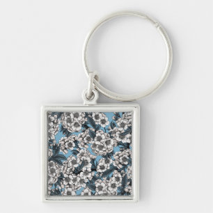 Chaveiro Cereja floresce em branco e azul
