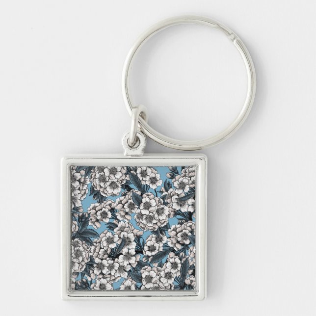 Chaveiro Cereja floresce em branco e azul (Frente)
