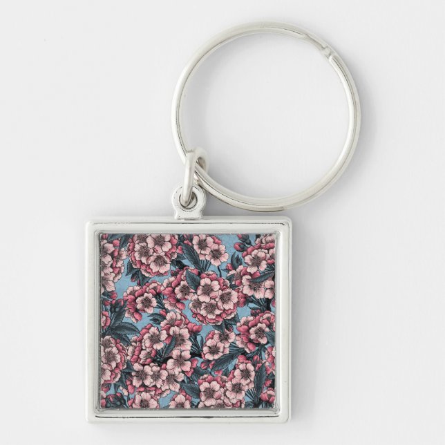 Chaveiro Cereja floresce em rosa e azul (Frente)