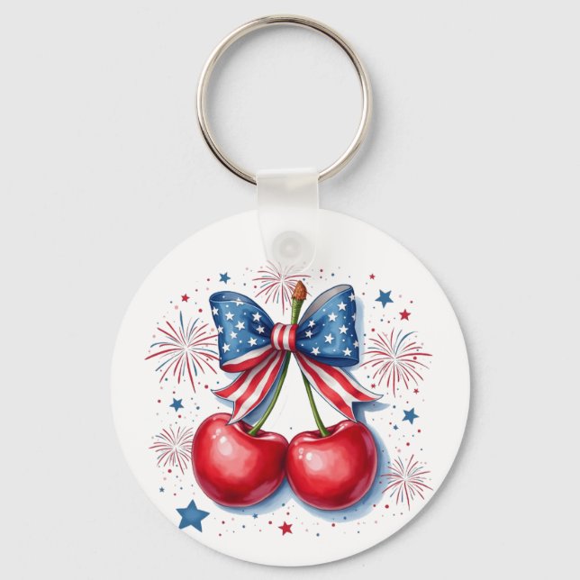 Chaveiro Cerejas com Arco Coquette 4 de julho Americano (Frente)