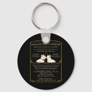 Chaveiro Certificado de Casamento de Gato Engraçado Item Ca