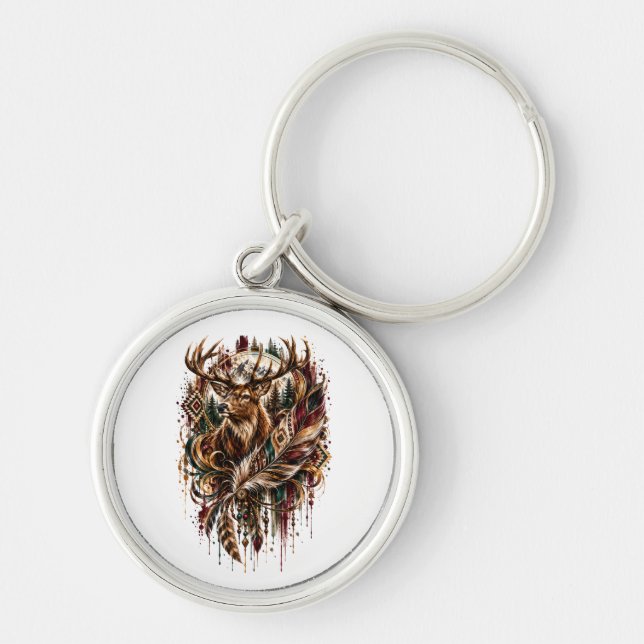 Chaveiro Cervo Tribal Boho, Sonhando com Cervo (Frente)
