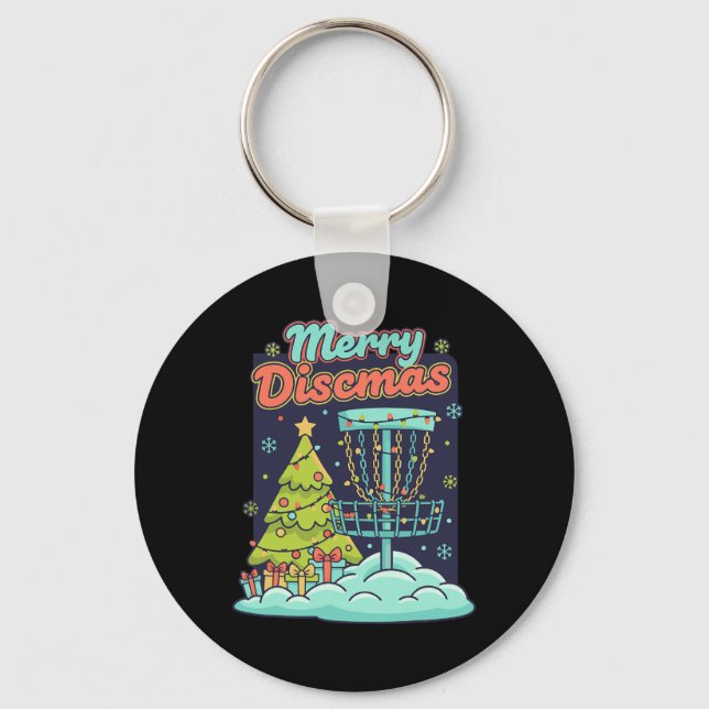 Chaveiro Cesta de Disco Voador de Disc Golf Divertido Natal (Frente)