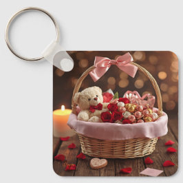 Chaveiro Cesta Romântica de Teddy Rosa no Dia dos Namorados