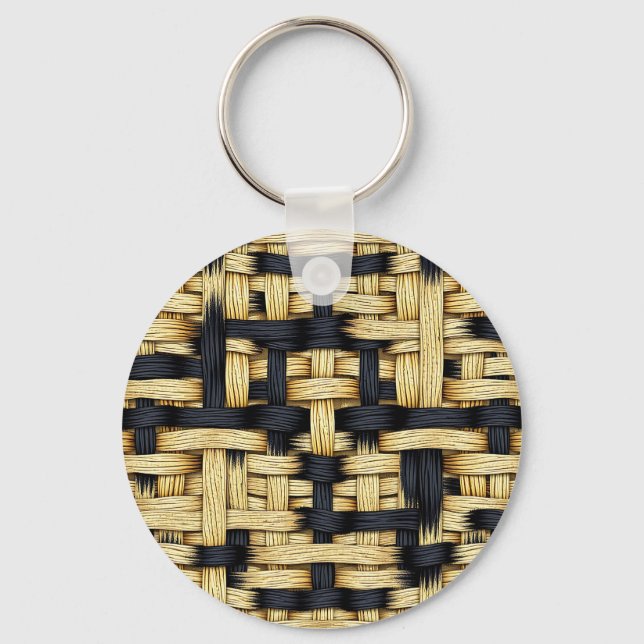 Chaveiro Cesta Tecida de Rattan com Textura Preta Natural  (Frente)