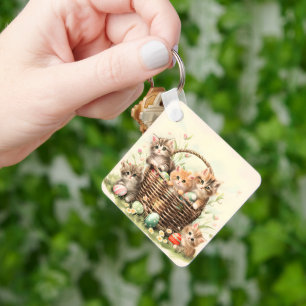 Chaveiro Cesto de Páscoa do gatinho primavera