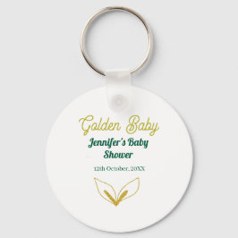 Chaveiro Chá de bebê encantado com folhas de ouro verde-fol