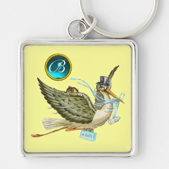 Chaveiro CHÁ DE FRALDAS DE GAROTO AZUL GEM MONOGRAM Amarelo (Frente)