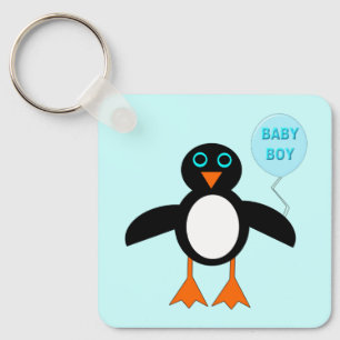 Chaveiro Chá de fraldas Personalizado de Pinguim-Menino Az