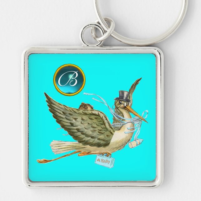 Chaveiro CHÁ DE FRALDAS STORY BOY GEM MONOGRAM AZUL Turquoi (Frente)
