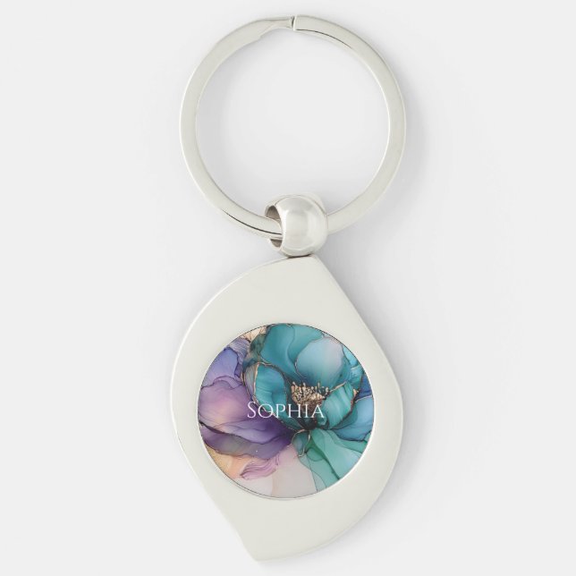 Chaveiro Chá de Noiva Flor Roxa Azul Água Dourada (Frente)