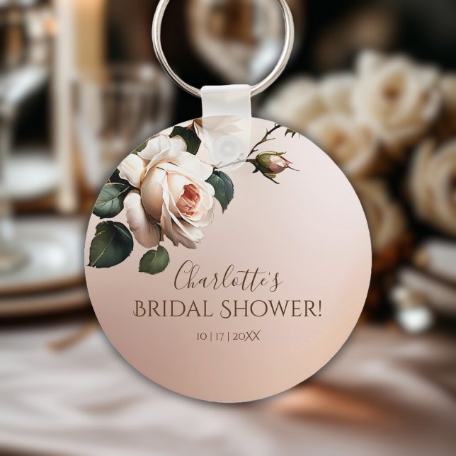 Chaveiro Chá de panela de Rosa de óleo de bege Blush (Bridal Shower Keychain)