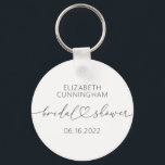 Chaveiro Chá de panela Mínimo Elegante Elegante Moderno<br><div class="desc">Esta design simples e moderna é composta de sans serif e tipografia cursiva divertida e divertida com corações de rabisco. Perfeito para favoritos para festas de atiradores de noiva.</div>