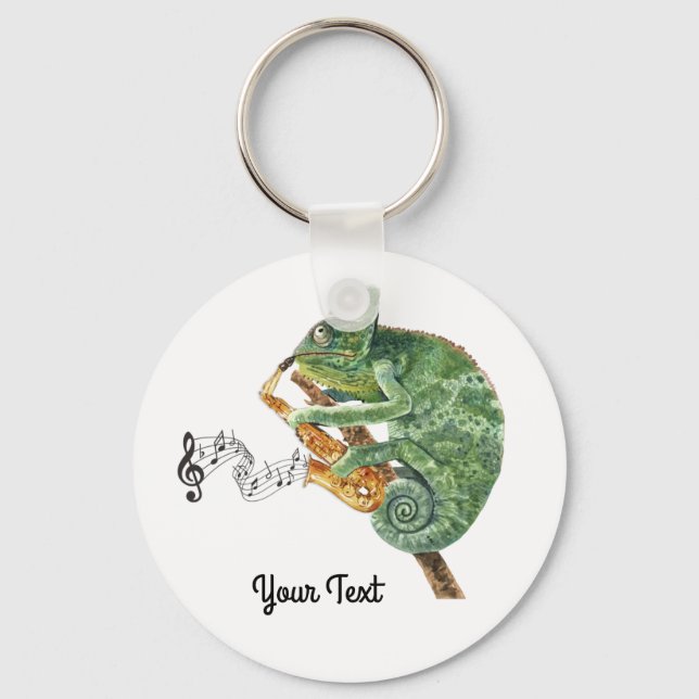 Chaveiro Chameleon Jazz Saxofone Texto Personalizado (Frente)